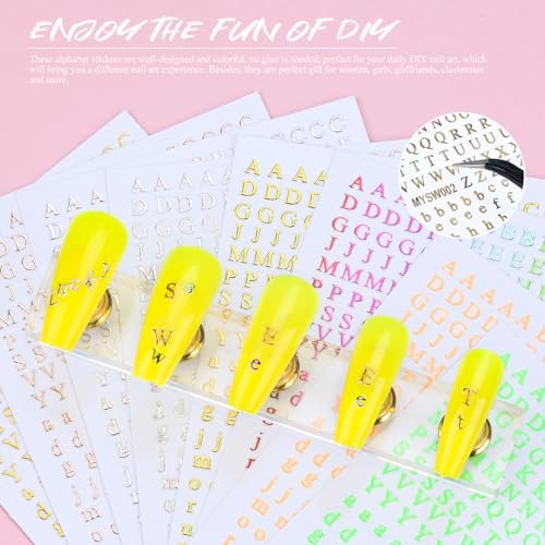 12 Blätter Buchstaben Nagelaufkleber 3D Schwarz Weiß Gold Selbstklebende Buchstaben Nagelsticker Groß Klein Englisch Maniküre Zubehör für Frauen Mädchen DIY Design