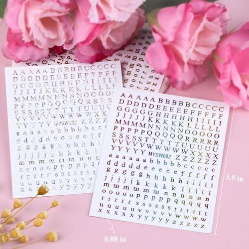 12 Blätter Buchstaben Nagelaufkleber 3D Schwarz Weiß Gold Selbstklebende Buchstaben Nagelsticker Groß Klein Englisch Maniküre Zubehör für Frauen Mädchen DIY Design