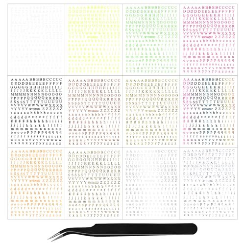 12 Blätter Buchstaben Nagelaufkleber 3D Schwarz Weiß Gold Selbstklebende Buchstaben Nagelsticker Groß Klein Englisch Maniküre Zubehör für Frauen Mädchen DIY Design