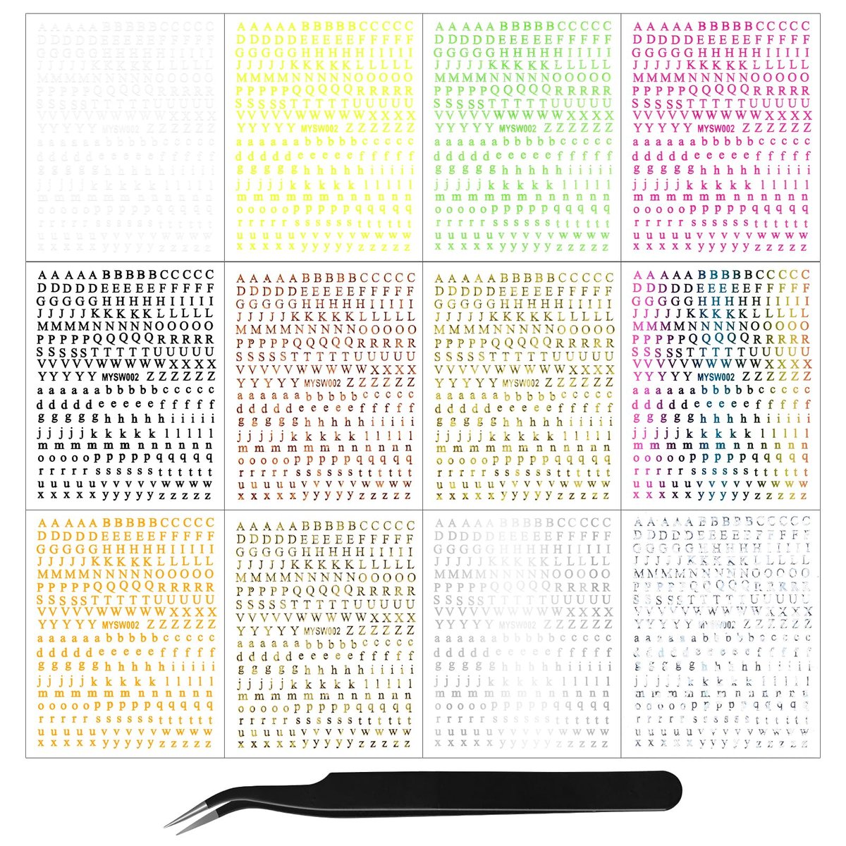 12 Blätter Buchstaben Nagelaufkleber 3D Schwarz Weiß Gold Selbstklebende Buchstaben Nagelsticker Groß Klein Englisch Maniküre Zubehör für Frauen Mädchen DIY Design