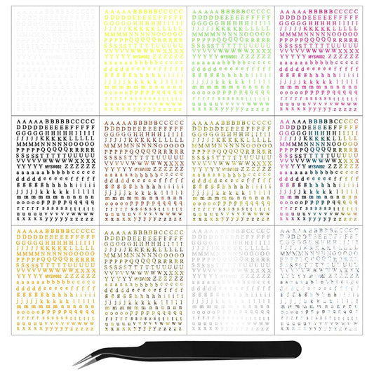 12 Blätter Buchstaben Nagelaufkleber 3D Schwarz Weiß Gold Selbstklebende Buchstaben Nagelsticker Groß Klein Englisch Maniküre Zubehör für Frauen Mädchen DIY Design