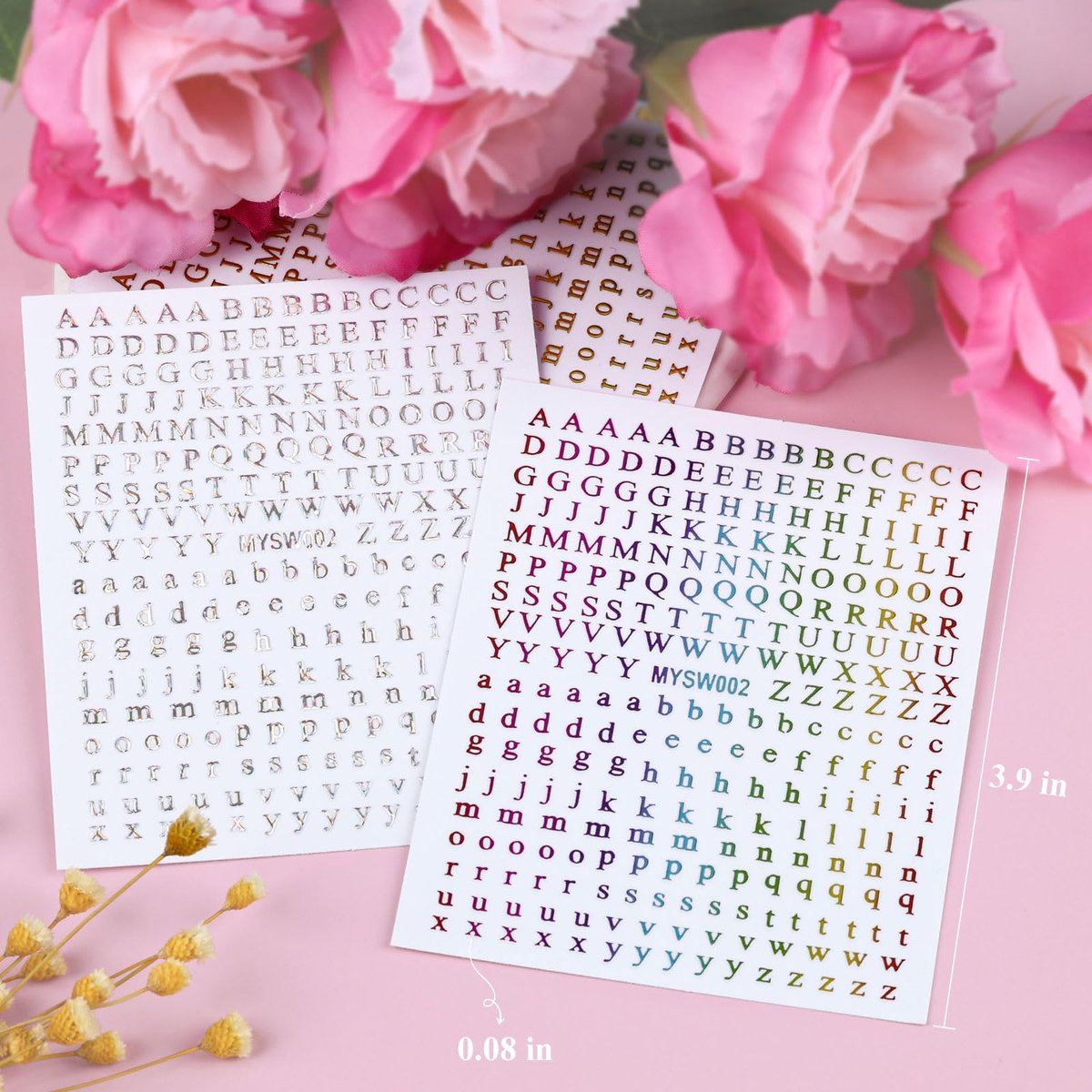12 Blätter Buchstaben Nagelaufkleber 3D Schwarz Weiß Gold Selbstklebende Buchstaben Nagelsticker Groß Klein Englisch Maniküre Zubehör für Frauen Mädchen DIY Design