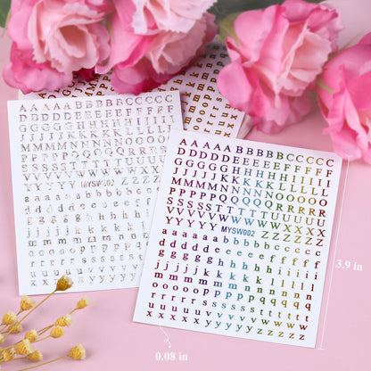 12 Blätter Buchstaben Nagelaufkleber 3D Schwarz Weiß Gold Selbstklebende Buchstaben Nagelsticker Groß Klein Englisch Maniküre Zubehör für Frauen Mädchen DIY Design