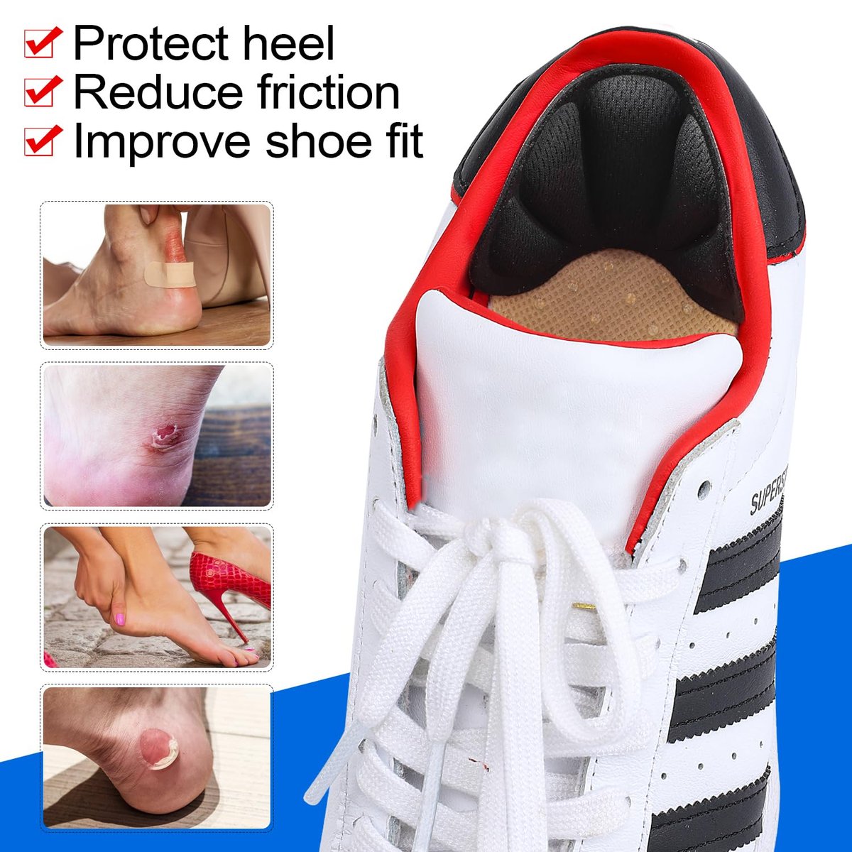 Selbstklebende Fersenpolster für zu große Schuhe, Fersengriffe für Stiefel, Wiederverwendbare Fersenpolster für Damen und Herren, verbessern die Passform