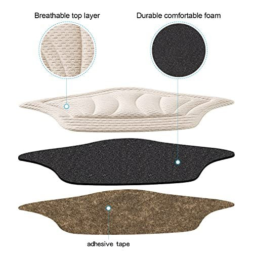 Fersenpolster für Damen und Herren, selbstklebende Fersenaufkleber, wiederverwendbare Fersenpolster für zu große Schuhe und Stiefel – 2x Schwarz + 4x Beige