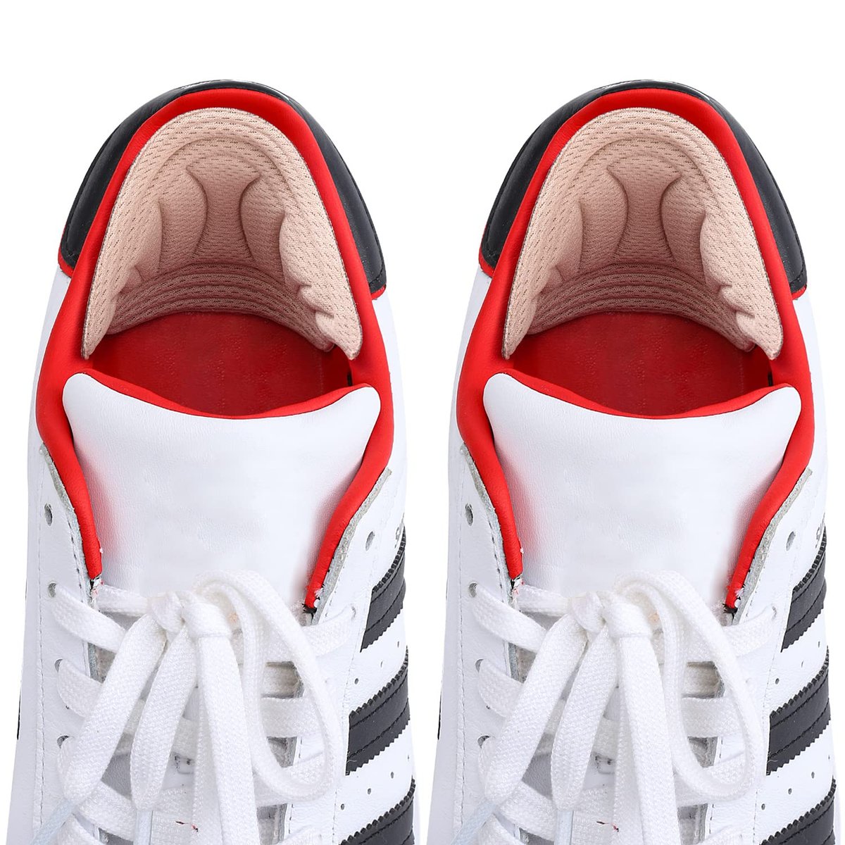 Fersenpolster für Damen und Herren, selbstklebende Fersenaufkleber, wiederverwendbare Fersenpolster für zu große Schuhe und Stiefel – 2x Schwarz + 4x Beige