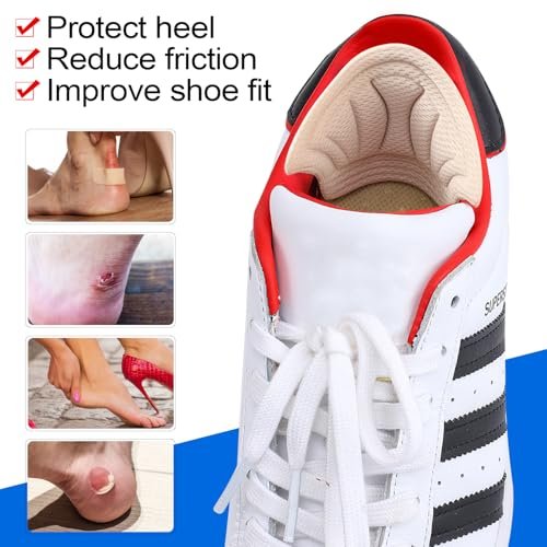 Fersenpolster für Damen und Herren, selbstklebende Fersenaufkleber, wiederverwendbare Fersenpolster für zu große Schuhe und Stiefel – 2x Schwarz + 4x Beige