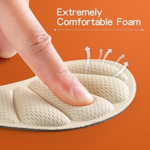 SUMBLIME Selbstklebende Fersenpolster für lose Schuhe, zu große Stiefel, Fersen-Griff-Einlagen für Damen und Herren, Verbesserung der Schuhpassform, 4 Paar Beige