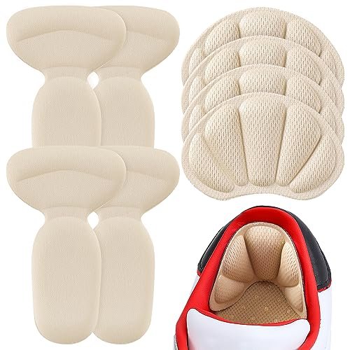 SUMBLIME Selbstklebende Fersenpolster für lose Schuhe, zu große Stiefel, Fersen-Griff-Einlagen für Damen und Herren, Verbesserung der Schuhpassform, 4 Paar Beige