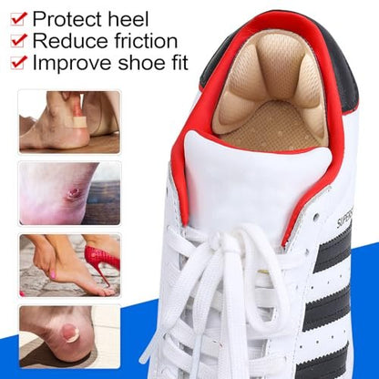 SUMBLIME Selbstklebende Fersenpolster für lose Schuhe, zu große Stiefel, Fersen-Griff-Einlagen für Damen und Herren, Verbesserung der Schuhpassform, 4 Paar Beige