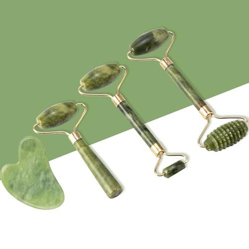 Sbnnfikeb 5-teiliges Jade-Roller & Gua Sha Set – Jade-Gesichtspflege-Set für die tägliche Hautpflege und als Geschenk