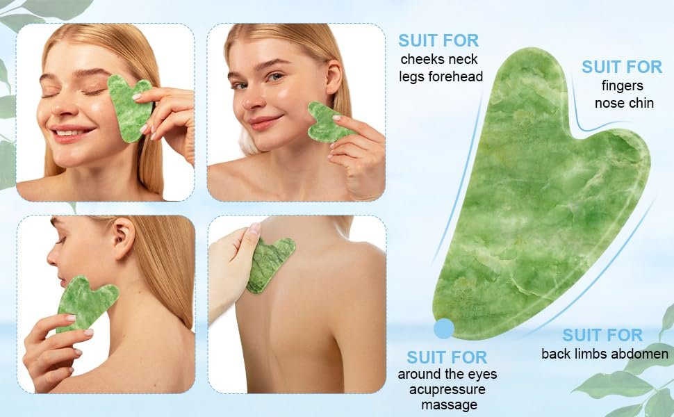Sbnnfikeb 5-teiliges Jade-Roller & Gua Sha Set – Jade-Gesichtspflege-Set für die tägliche Hautpflege und als Geschenk