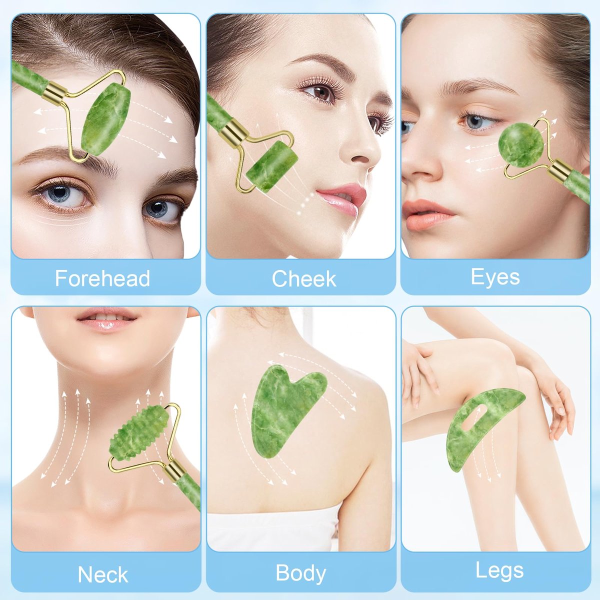 Sbnnfikeb 5-teiliges Jade-Roller & Gua Sha Set – Jade-Gesichtspflege-Set für die tägliche Hautpflege und als Geschenk