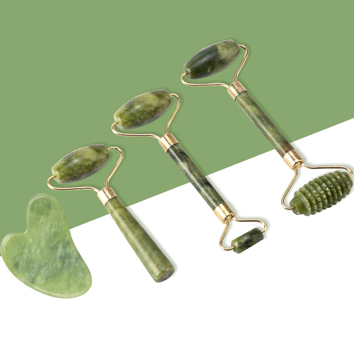 Sbnnfikeb 5-teiliges Jade-Roller & Gua Sha Set – Jade-Gesichtspflege-Set für die tägliche Hautpflege und als Geschenk