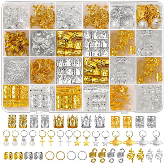 296-teiliger Haarschmuck für Zöpfe – Gold & Silber Haar Cuffs, Haarspangen, Haarringe für Frauen, Männer, Unisex
