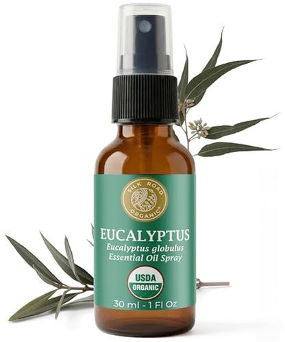Silk Road Organic Bio Eukalyptus ätherisches Öl Spray, 100% rein, USDA zertifiziert - für Atemwege, Hautpflege & Aromatherapie – 30 ml