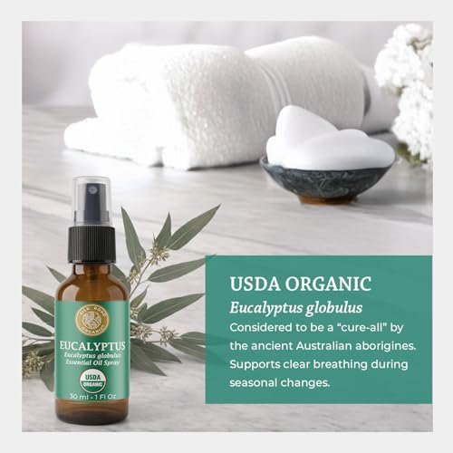 Silk Road Organic Bio Eukalyptus ätherisches Öl Spray, 100% rein, USDA zertifiziert - für Atemwege, Hautpflege & Aromatherapie – 30 ml