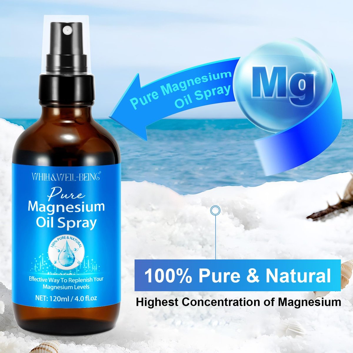 Magnesium Spray – Reines Magnesiumöl in Glasflasche, leicht absorbierbar, 120 ml
