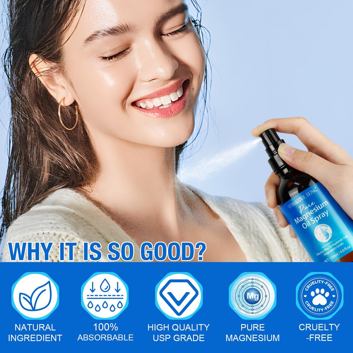 Magnesium Spray – Reines Magnesiumöl in Glasflasche, leicht absorbierbar, 120 ml