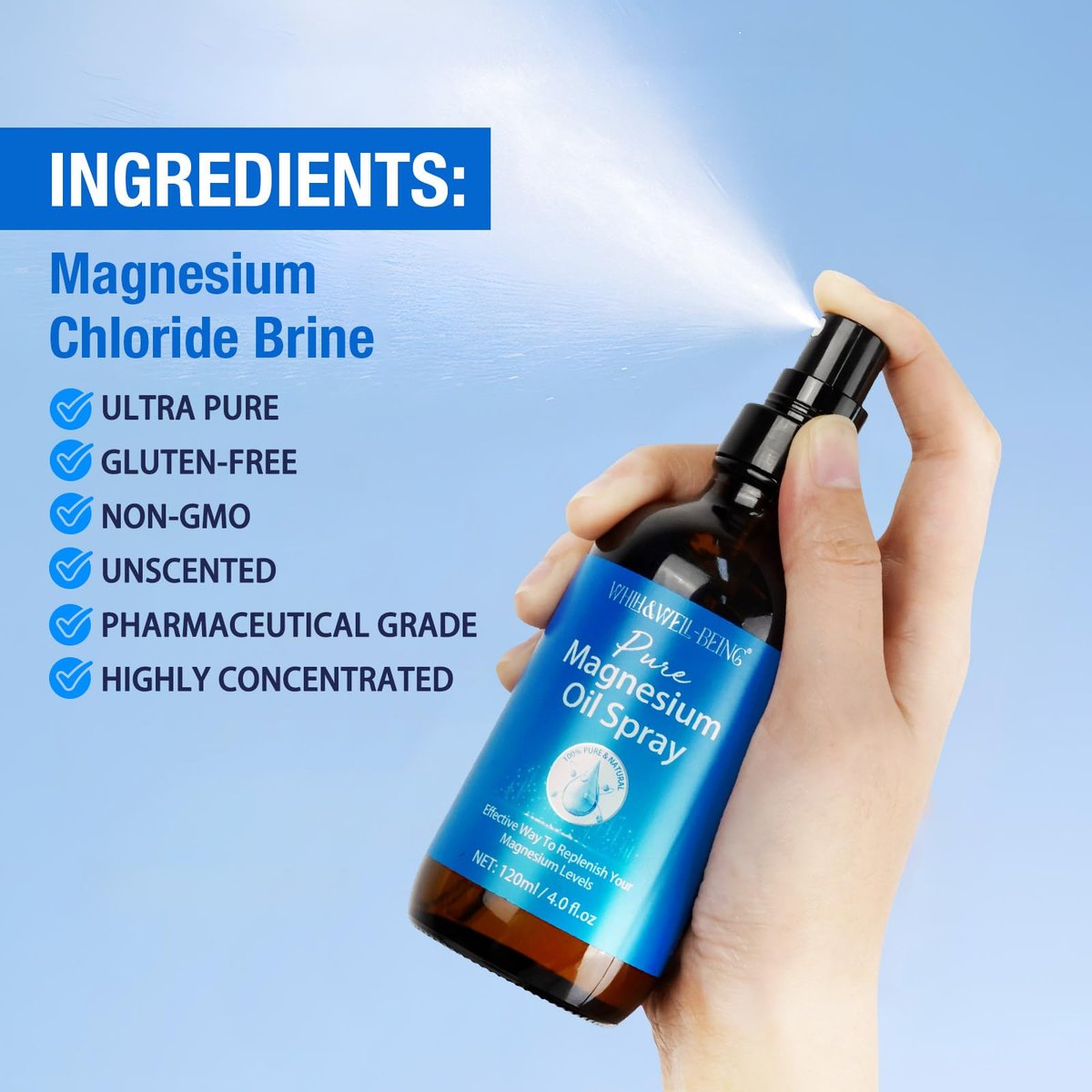 Magnesium Spray – Reines Magnesiumöl in Glasflasche, leicht absorbierbar, 120 ml