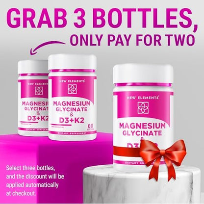 Magnesium Glycinat 500mg mit hochdosiertem Vitamin D3 10.000 IE & Vitamin K2 200mcg | Angereichert mit Kokosöl für optimale Absorption | Non-GMO, glutenfrei, zuckerfrei Softgels (60 Softgels)