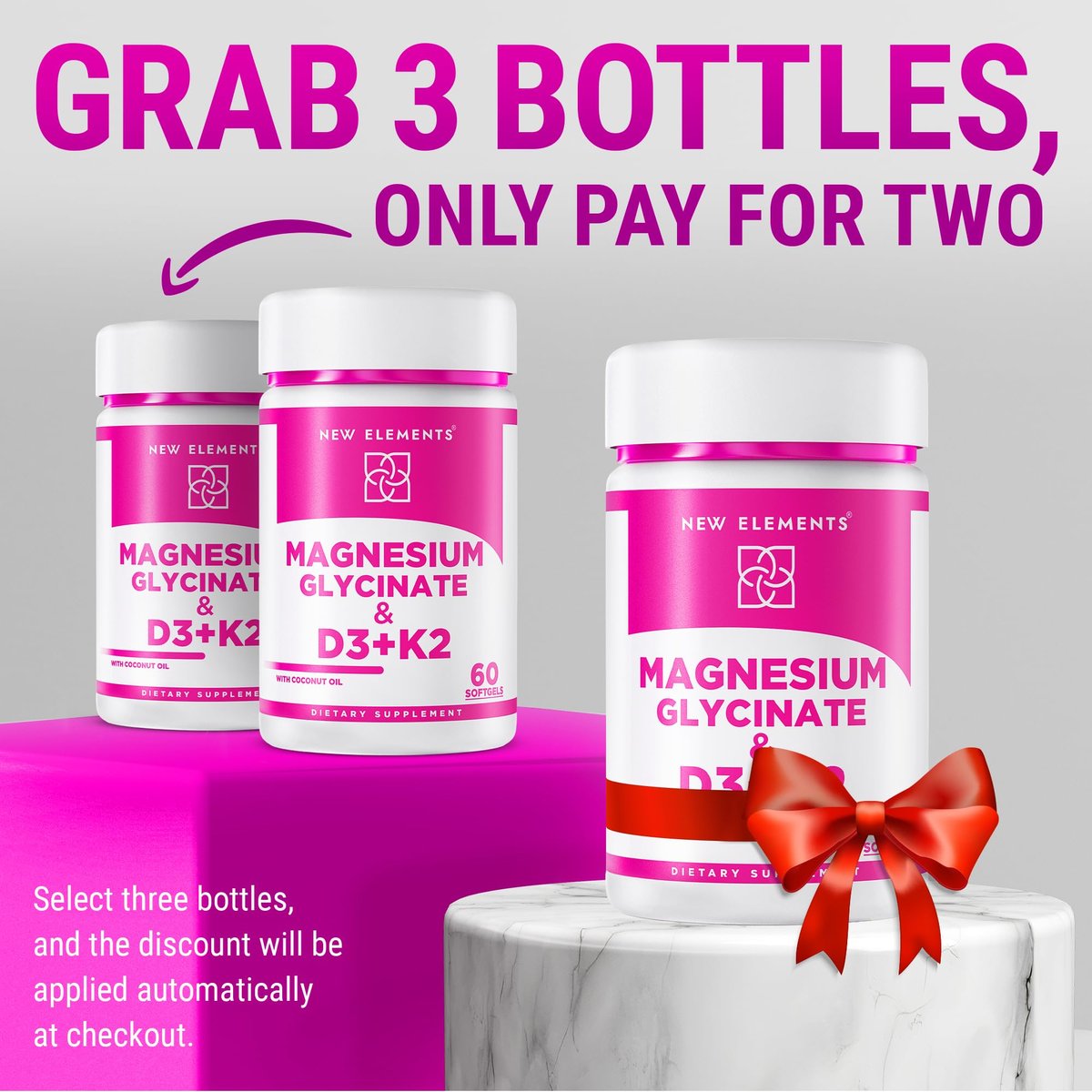 Magnesium Glycinat 500mg mit hochdosiertem Vitamin D3 10.000 IE & Vitamin K2 200mcg | Angereichert mit Kokosöl für optimale Absorption | Non-GMO, glutenfrei, zuckerfrei Softgels (60 Softgels)