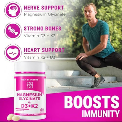 Magnesium Glycinat 500mg mit hochdosiertem Vitamin D3 10.000 IE & Vitamin K2 200mcg | Angereichert mit Kokosöl für optimale Absorption | Non-GMO, glutenfrei, zuckerfrei Softgels (60 Softgels)