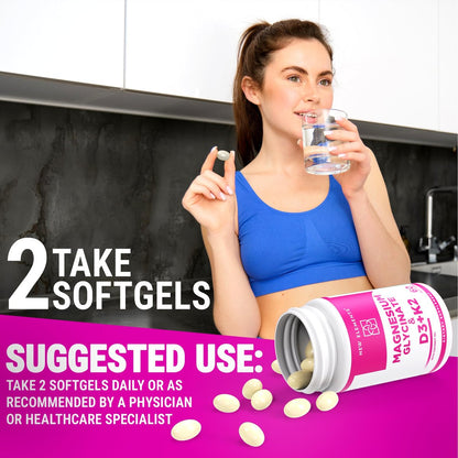 Magnesium Glycinat 500mg mit hochdosiertem Vitamin D3 10.000 IE & Vitamin K2 200mcg | Angereichert mit Kokosöl für optimale Absorption | Non-GMO, glutenfrei, zuckerfrei Softgels (60 Softgels)