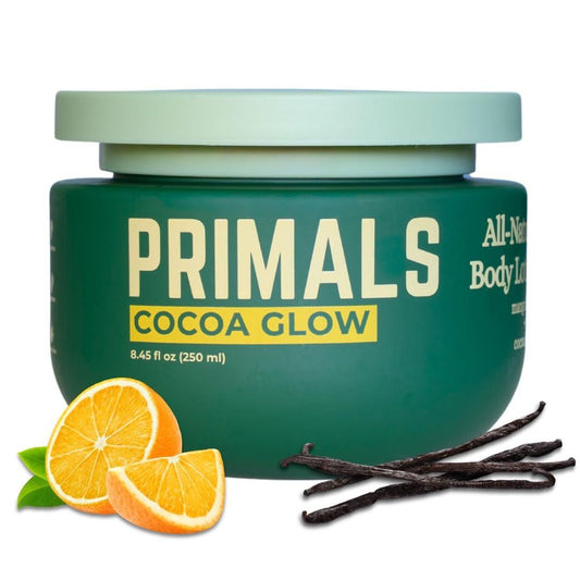 PRIMALS All-Natural Body Lotion mit Kakaobutter & Mangobutter – 100% natürliche Inhaltsstoffe – alkoholfrei, ohne künstliche Duftstoffe, parabenfrei, ohne Erdölderivate – 250 ml