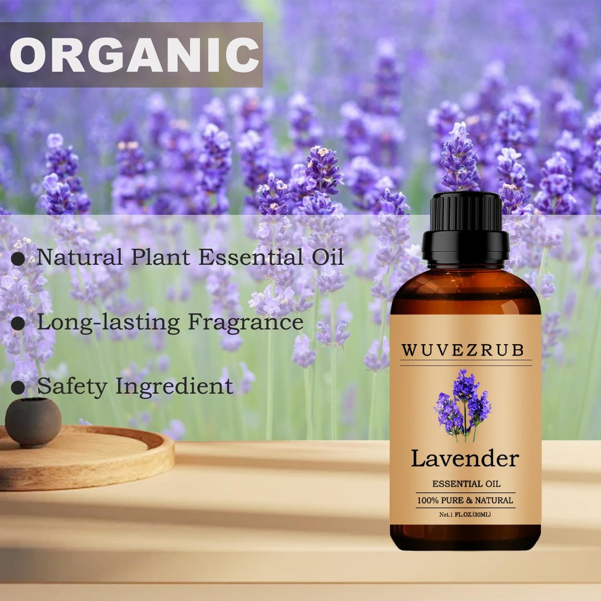 Wuvezrub Lavendel Bio-ätherisches Öl 30 ml – 100% reines natürliches Aromatherapie-Öl für Diffuser