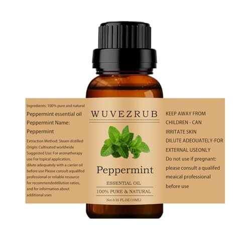Wuvezrub Pfefferminz Ätherisches Öl 10 ml – 100 % reines und natürliches Öl für Aromatherapie-Diffuser