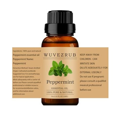Wuvezrub Pfefferminz Ätherisches Öl 10 ml – 100 % reines und natürliches Öl für Aromatherapie-Diffuser