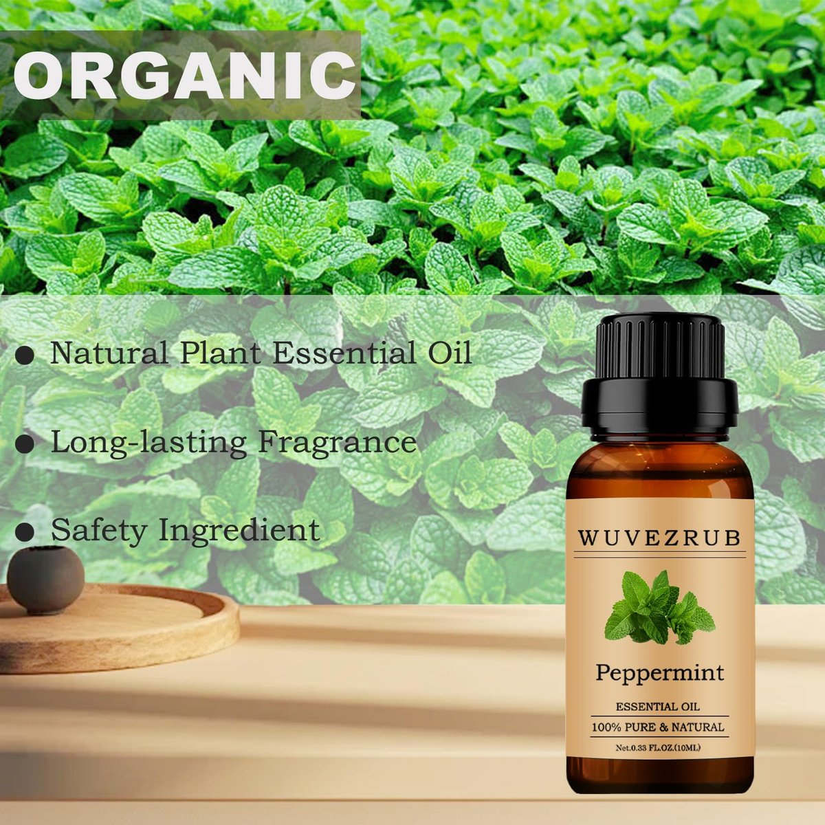 Wuvezrub Pfefferminz Ätherisches Öl 10 ml – 100 % reines und natürliches Öl für Aromatherapie-Diffuser