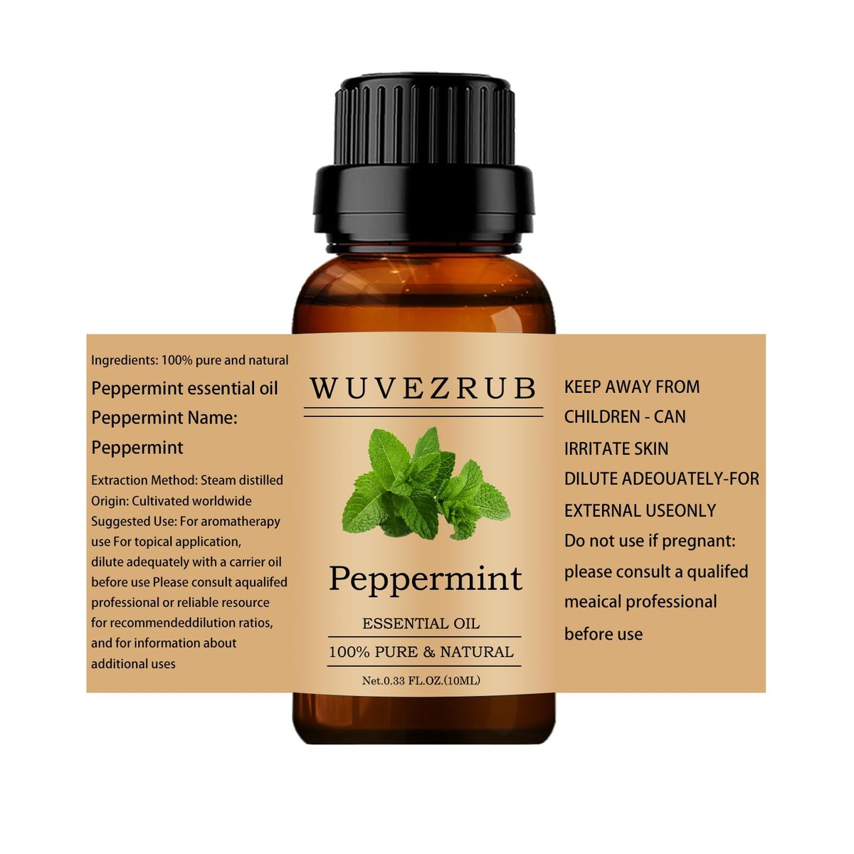 Wuvezrub Pfefferminz Ätherisches Öl 10 ml – 100 % reines und natürliches Öl für Aromatherapie-Diffuser