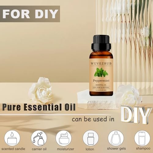 Wuvezrub Pfefferminz Ätherisches Öl 10 ml – 100 % reines und natürliches Öl für Aromatherapie-Diffuser