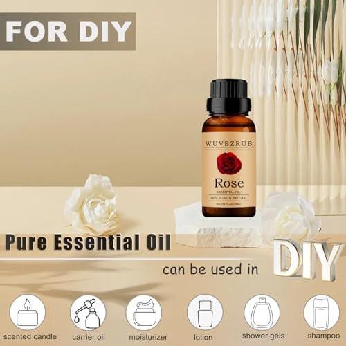 Wuvezrub Rosenöl 10ML – 100% reines und natürliches ätherisches Öl für Aromatherapie-Diffuser (0,33 Fl Oz)