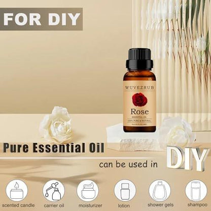 Wuvezrub Rosenöl 10ML – 100% reines und natürliches ätherisches Öl für Aromatherapie-Diffuser (0,33 Fl Oz)