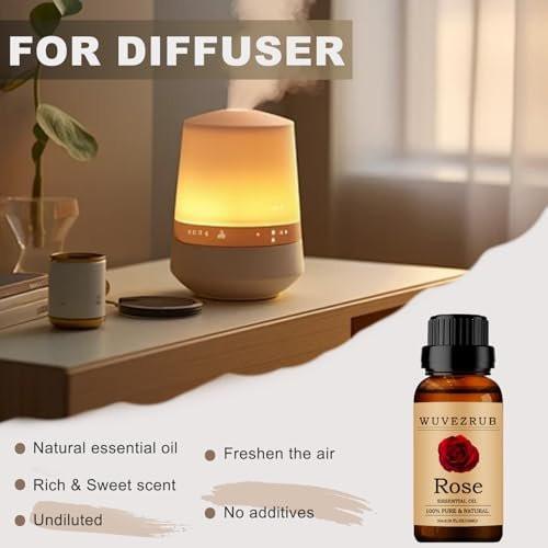 Wuvezrub Rosenöl 10ML – 100% reines und natürliches ätherisches Öl für Aromatherapie-Diffuser (0,33 Fl Oz)