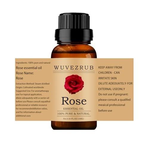 Wuvezrub Rosenöl 10ML – 100% reines und natürliches ätherisches Öl für Aromatherapie-Diffuser (0,33 Fl Oz)
