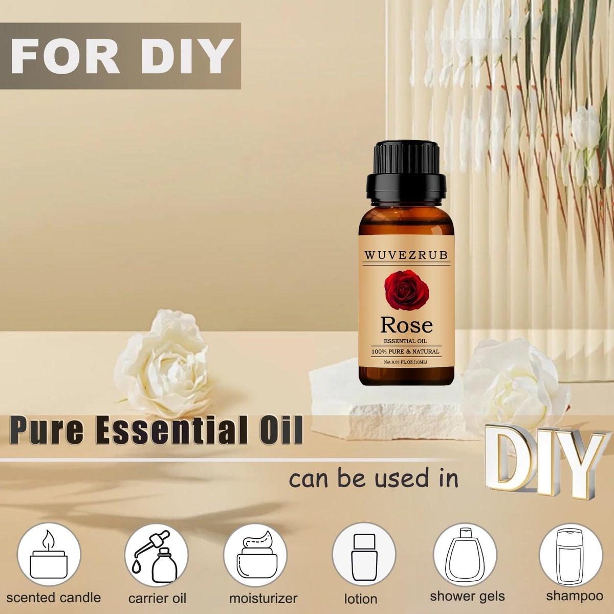 Wuvezrub Rosenöl 10ML – 100% reines und natürliches ätherisches Öl für Aromatherapie-Diffuser (0,33 Fl Oz)