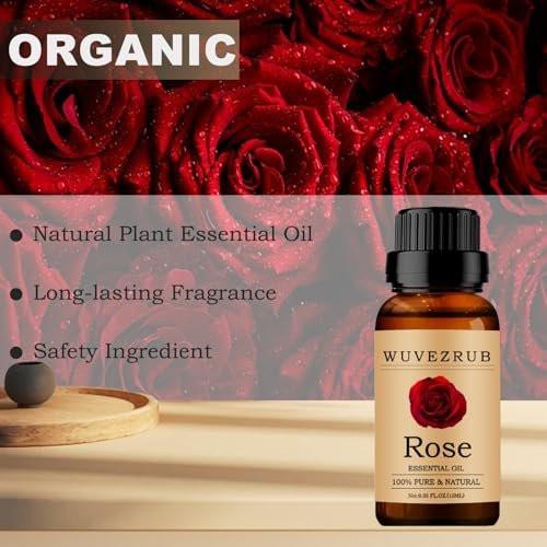 Wuvezrub Rosenöl 10ML – 100% reines und natürliches ätherisches Öl für Aromatherapie-Diffuser (0,33 Fl Oz)