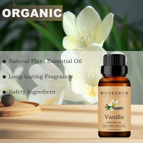 Wuvezrub Vanille Ätherisches Öl 10 ml – 100 % reines und natürliches Aromaöl für Diffuser (0,33 Fl Oz)