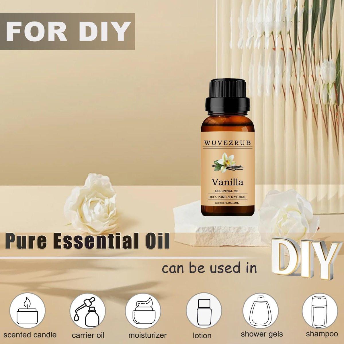 Wuvezrub Vanille Ätherisches Öl 10 ml – 100 % reines und natürliches Aromaöl für Diffuser (0,33 Fl Oz)