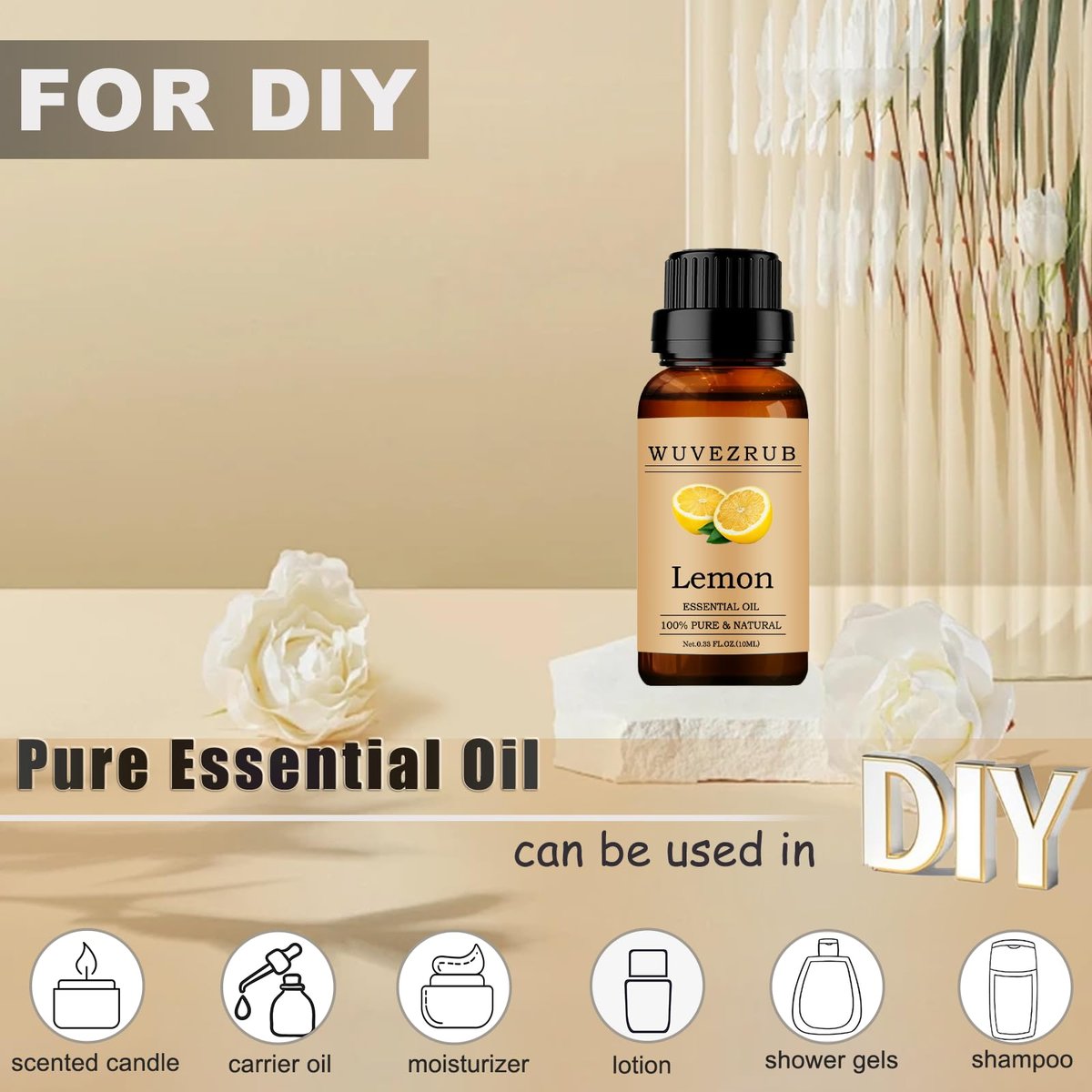 Zitronen-Ätherisches Öl 10 ml – 100 % rein und natürlich für Aromatherapie-Diffuser – 0,33 Fl Oz