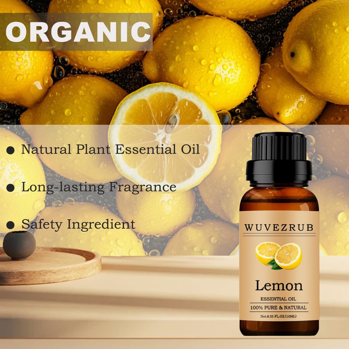 Zitronen-Ätherisches Öl 10 ml – 100 % rein und natürlich für Aromatherapie-Diffuser – 0,33 Fl Oz