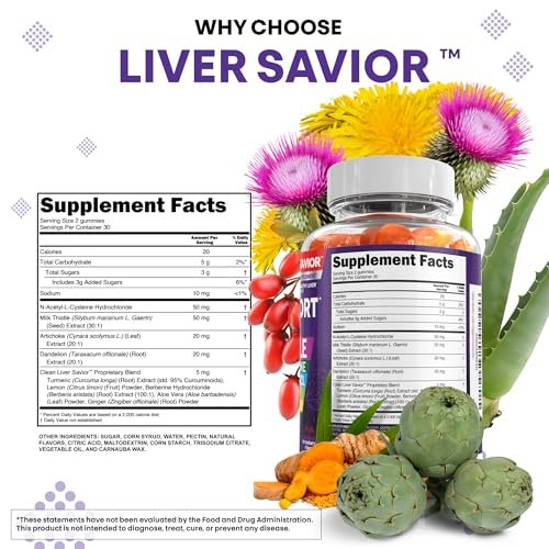 Clean Nutra Leberreinigung Detox & Reparatur Gummis | Mariendistel Gummis Leberunterstützung Vitamine | Löwenzahn, Artischocke, Aloe Vera, Ingwer, Berberin, Zitrone, N-Acetyl-L-Cystein, Kurkuma Nahrungsergänzungsmittel HCL