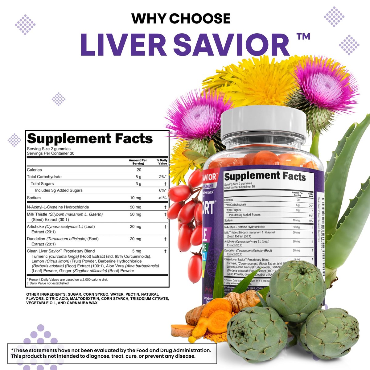 Clean Nutra Leberreinigung Detox & Reparatur Gummis | Mariendistel Gummis Leberunterstützung Vitamine | Löwenzahn, Artischocke, Aloe Vera, Ingwer, Berberin, Zitrone, N-Acetyl-L-Cystein, Kurkuma Nahrungsergänzungsmittel HCL