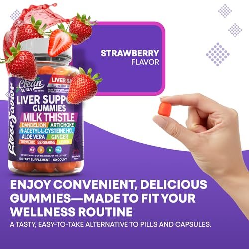 Clean Nutra Leberreinigung Detox & Reparatur Gummis | Mariendistel Gummis Leberunterstützung Vitamine | Löwenzahn, Artischocke, Aloe Vera, Ingwer, Berberin, Zitrone, N-Acetyl-L-Cystein, Kurkuma Nahrungsergänzungsmittel HCL