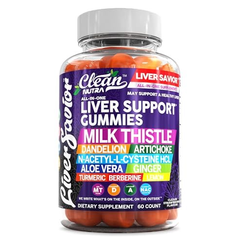 Clean Nutra Leberreinigung Detox & Reparatur Gummis | Mariendistel Gummis Leberunterstützung Vitamine | Löwenzahn, Artischocke, Aloe Vera, Ingwer, Berberin, Zitrone, N-Acetyl-L-Cystein, Kurkuma Nahrungsergänzungsmittel HCL