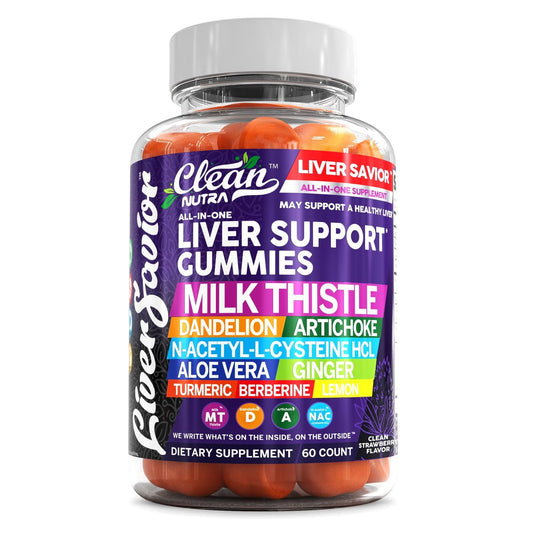 Clean Nutra Leberreinigung Detox & Reparatur Gummis | Mariendistel Gummis Leberunterstützung Vitamine | Löwenzahn, Artischocke, Aloe Vera, Ingwer, Berberin, Zitrone, N-Acetyl-L-Cystein, Kurkuma Nahrungsergänzungsmittel HCL